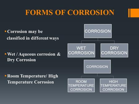 FORMS OF CORROSION Corrosion may be classified in different ways