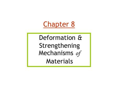 Deformation & Strengthening Mechanisms of Materials
