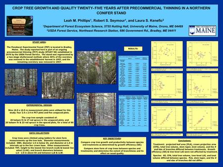 CROP TREE GROWTH AND QUALITY TWENTY- FIVE YEARS AFTER PRECOMMERCIAL THINNING IN A NORTHERN CONIFER STAND Leah M. Phillips 1, Robert S. Seymour 1, and Laura.