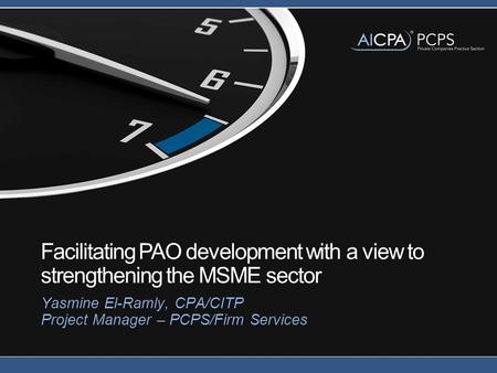 Facilitating PAO development with a view to strengthening the MSME sector Yasmine El-Ramly, CPA/CITP Project Manager – PCPS/Firm Services.