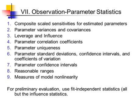 VII. Observation-Parameter Statistics