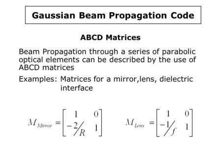 Gaussian Beam Propagation Code