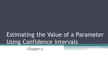 Estimating the Value of a Parameter Using Confidence Intervals Chapter 9.