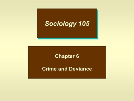 Sociology 105 Chapter 6 Crime and Deviance. Deviance u This is behavior that departs from social norms; –a.Nudist Colony –b.Obesity –c.Body Piercing u.