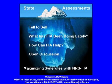Maximizing Synergies with NRS-FIA AssessmentsState Tell to Sell What has FIA Been Doing Lately? How Can FIA Help? Open Discussion William H. McWilliams.