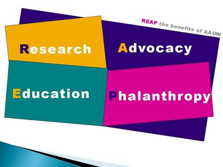 REAP the Benefits of Your AAUW Membership Research Education Advocacy Philanthropy.