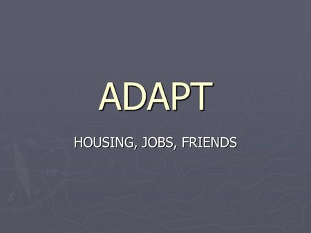 ADAPT HOUSING, JOBS, FRIENDS. Intermediate Schools WORKS TO PROVIDE EDUCATION, WORK, AND SOCIAL SKILLS THAT ARE ESSENTIAL TO SURVIVE IN THE WORLD Mental.