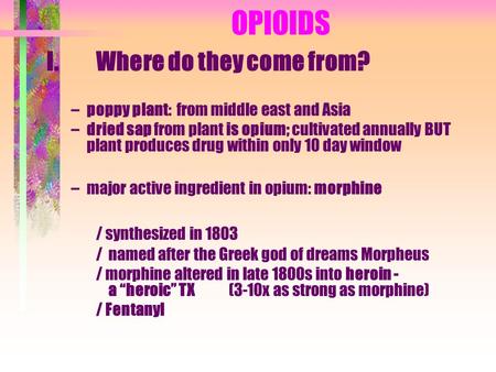 OPIOIDS I. Where do they come from? / synthesized in 1803