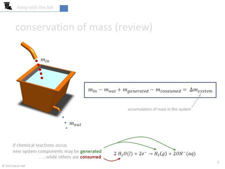 Conservation of mass (review) 1 living with the lab if chemical reactions occur, new system components may be generated... while others are consumed accumulation.