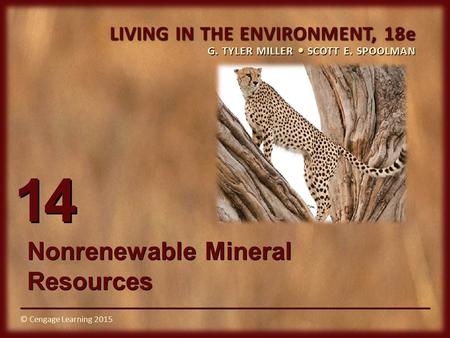 © Cengage Learning 2015 LIVING IN THE ENVIRONMENT, 18e G. TYLER MILLER SCOTT E. SPOOLMAN © Cengage Learning 2015 14 Nonrenewable Mineral Resources.