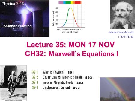 Lecture 35: MON 17 NOV CH32: Maxwell’s Equations I