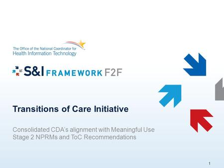 Transitions of Care Initiative Consolidated CDA’s alignment with Meaningful Use Stage 2 NPRMs and ToC Recommendations 1.