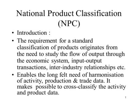 National Product Classification (NPC)
