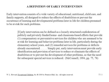 A DEFINITION OF EARLY INTERVENTION