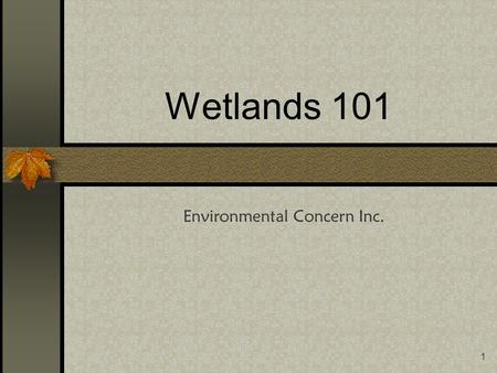 1 Wetlands 101 Environmental Concern Inc.. 2 Introduction This course is designed to prepare you to successfully complete the POW! Planning of Wetlands.