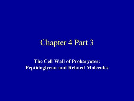 Chapter 4 Part 3 The Cell Wall of Prokaryotes: Peptidoglycan and Related Molecules.