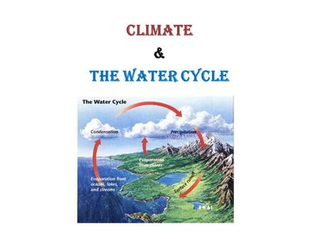 CLIMATE & The Water Cycle. Climate I. Earth's Energy A. Transfer of energy 1. convection- the movement of energy caused by differences in density 2. conduction-