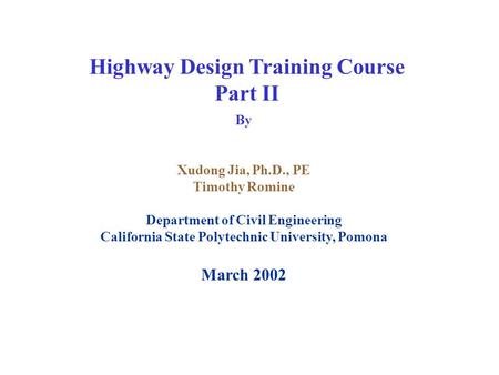 Highway Design Training Course Part II
