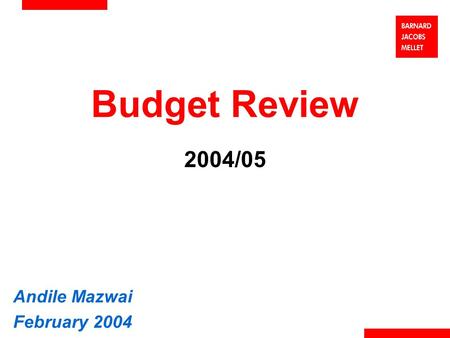 Budget Review 2004/05 Andile Mazwai February 2004.