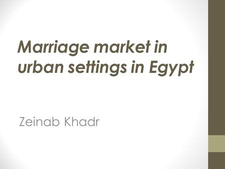 Marriage market in urban settings in Egypt Zeinab Khadr.