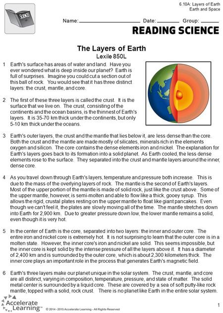 The Layers of Earth Lexile 850L