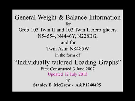 General Weight & Balance Information