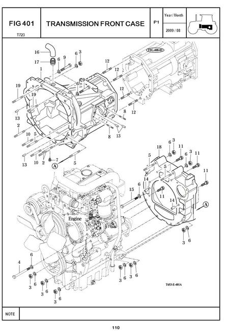 2009 / 08 NOTE Year / Month T723 P1 FIG 401 TRANSMISSION FRONT CASE 110.