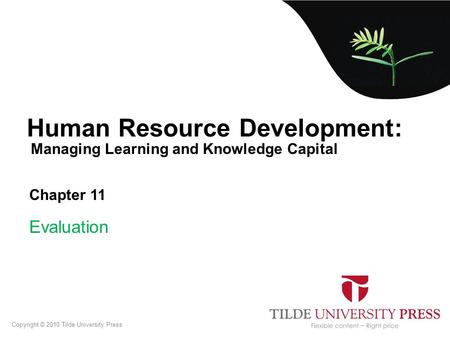 Managing Learning and Knowledge Capital Human Resource Development: Chapter 11 Evaluation Copyright © 2010 Tilde University Press.