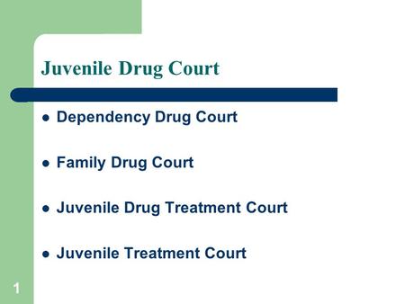 1 Juvenile Drug Court Dependency Drug Court Family Drug Court Juvenile Drug Treatment Court Juvenile Treatment Court.