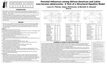 Parental Influences among African American and Latino Low-income adolescents: A Test of a Structural Equation Model Laura D. Pittman, Adeya Richmond, &