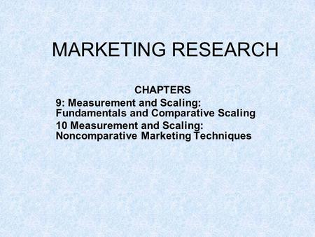 MARKETING RESEARCH CHAPTERS