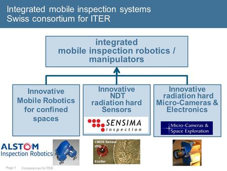 Page 1 Integrated mobile inspection systems Swiss consortium for ITER Competences for ITER Innovative Mobile Robotics for confined spaces Innovative NDT.
