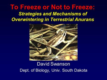 To Freeze or Not to Freeze: Strategies and Mechanisms of Overwintering in Terrestrial Anurans David Swanson Dept. of Biology, Univ. South Dakota.
