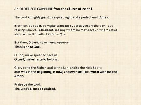 AN ORDER FOR COMPLINE from the Church of Ireland