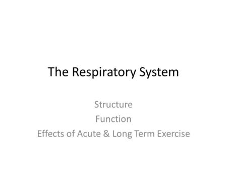 The Respiratory System Structure Function Effects of Acute & Long Term Exercise.