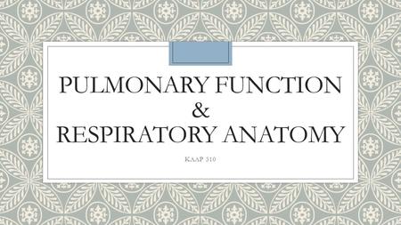 Pulmonary function & Respiratory Anatomy