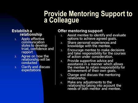 Provide Mentoring Support to a Colleague