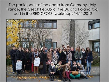 The participants of the camp from Germany, Italy, France, the Czech Republic, the UK and Poland took part in the RED CROSS workshops 14.11.2012.