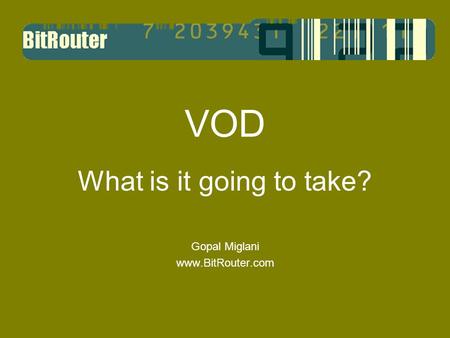 VOD What is it going to take? Gopal Miglani www.BitRouter.com.