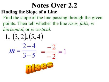 Notes Over 2.2 Rises Finding the Slope of a Line