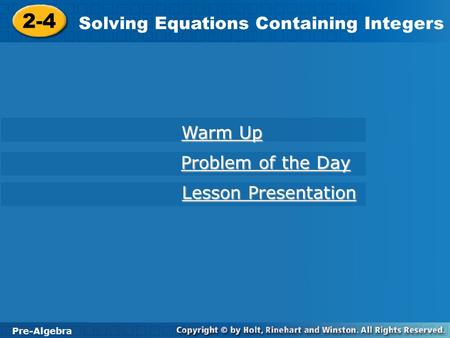 Solving Equations Containing Integers