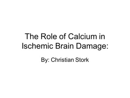 The Role of Calcium in Ischemic Brain Damage: By: Christian Stork.