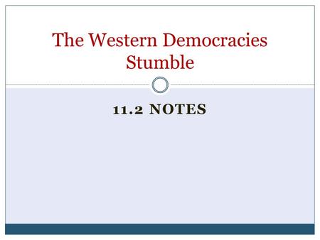 11.2 NOTES The Western Democracies Stumble. Standard and Objective 10.8.2 Understand the role of appeasement, nonintervention (isolationism), and the.