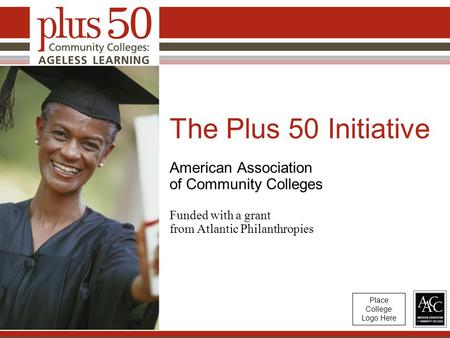 The Plus 50 Initiative American Association of Community Colleges Funded with a grant from Atlantic Philanthropies Place College Logo Here.