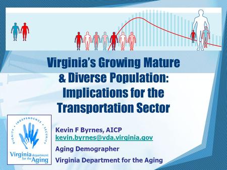 Virginia’s Growing Mature & Diverse Population: Implications for the Transportation Sector Kevin F Byrnes, AICP