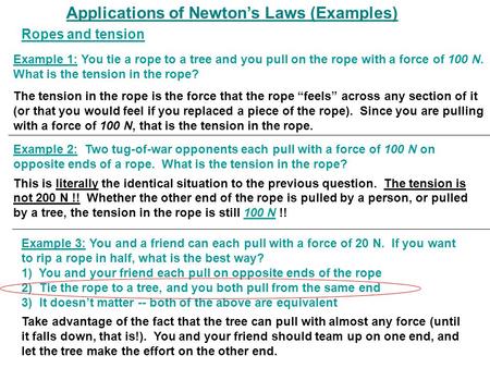 Applications of Newton’s Laws (Examples)