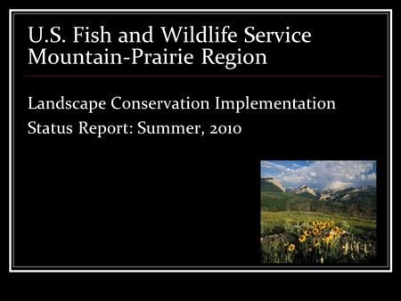 U.S. Fish and Wildlife Service Mountain-Prairie Region Landscape Conservation Implementation Status Report: Summer, 2010.