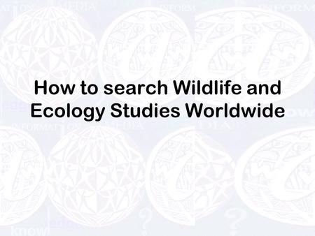 How to search Wildlife and Ecology Studies Worldwide.