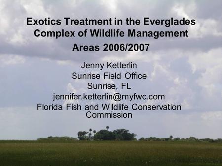 Exotics Treatment in the Everglades Complex of Wildlife Management Areas 2006/2007 Jenny Ketterlin Sunrise Field Office Sunrise, FL
