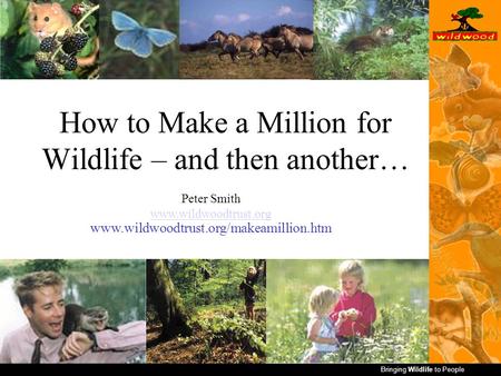 Bringing Wildlife to People How to Make a Million for Wildlife – and then another… Peter Smith www.wildwoodtrust.org www.wildwoodtrust.org/makeamillion.htm.